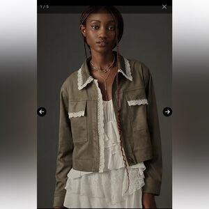 Anthropologie x Dolan Left Coast Lace-Trim vegan Suede Jacket Green Size L boho